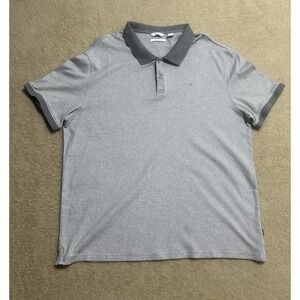 Calvin Klein Liquid Touch Polo Shirt Men‎ 2XL Gray & White Striped Cotton Preppy